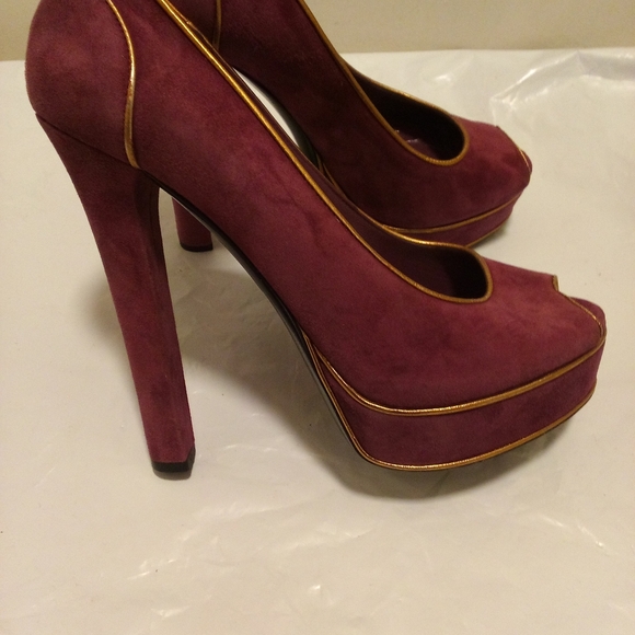 Gucci Houston Tabac Grape Suede Peep-toe Pumps Heels (Size 8 - Picture 7 of 10